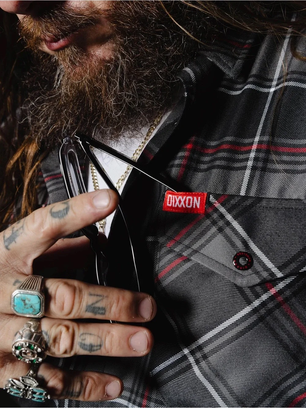 DIXXON Gray & Black Plaid Lightweight Shirt Jacket with Red Accents